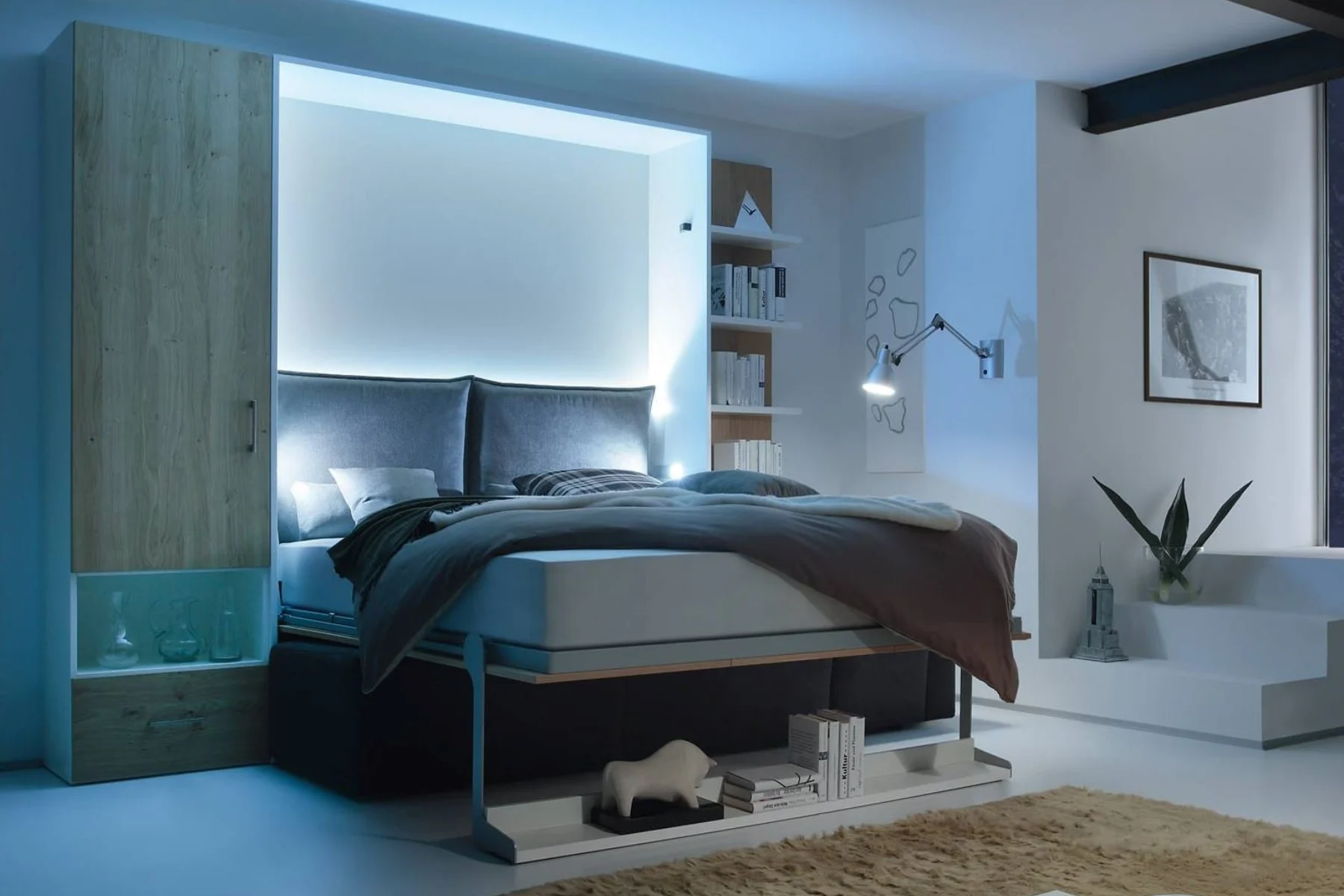 Folding bed bedside cabinet space open