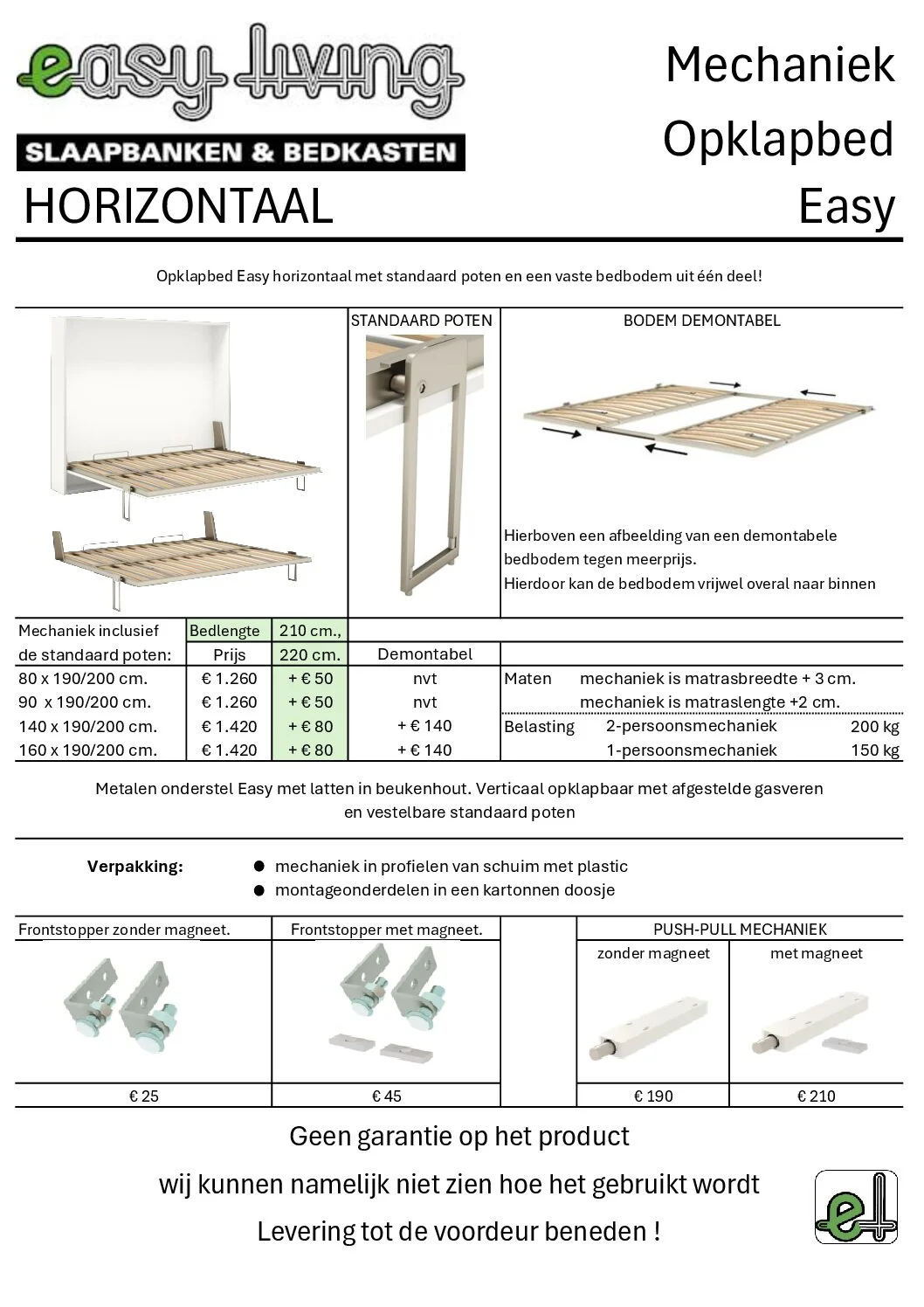 Prijskaart opklapbed easy horizontaal pdf