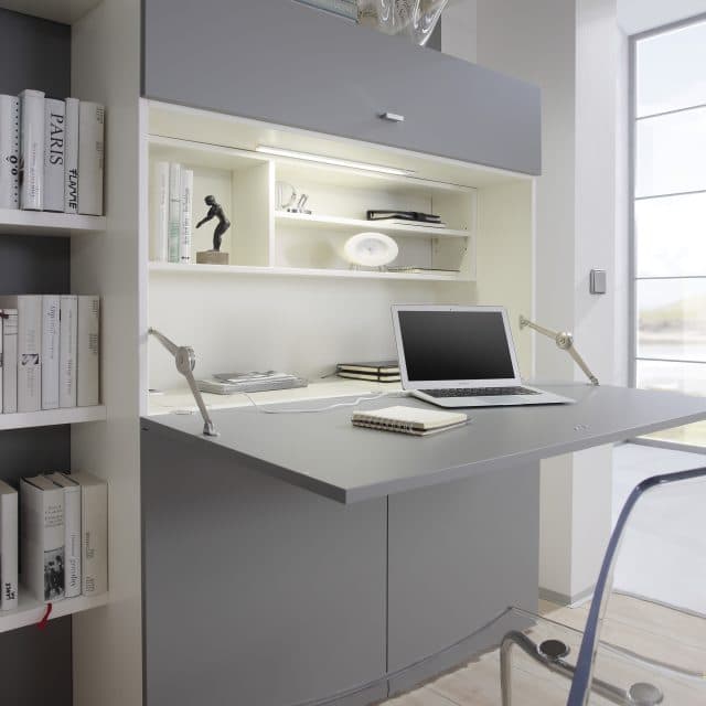 Collapsible desk Space with a fold-out desk provides a neat and tidy workplace. Ideal for working from home in a small space