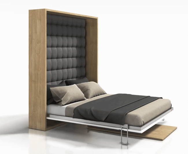 Wall bed or folding bed folded out as a bed